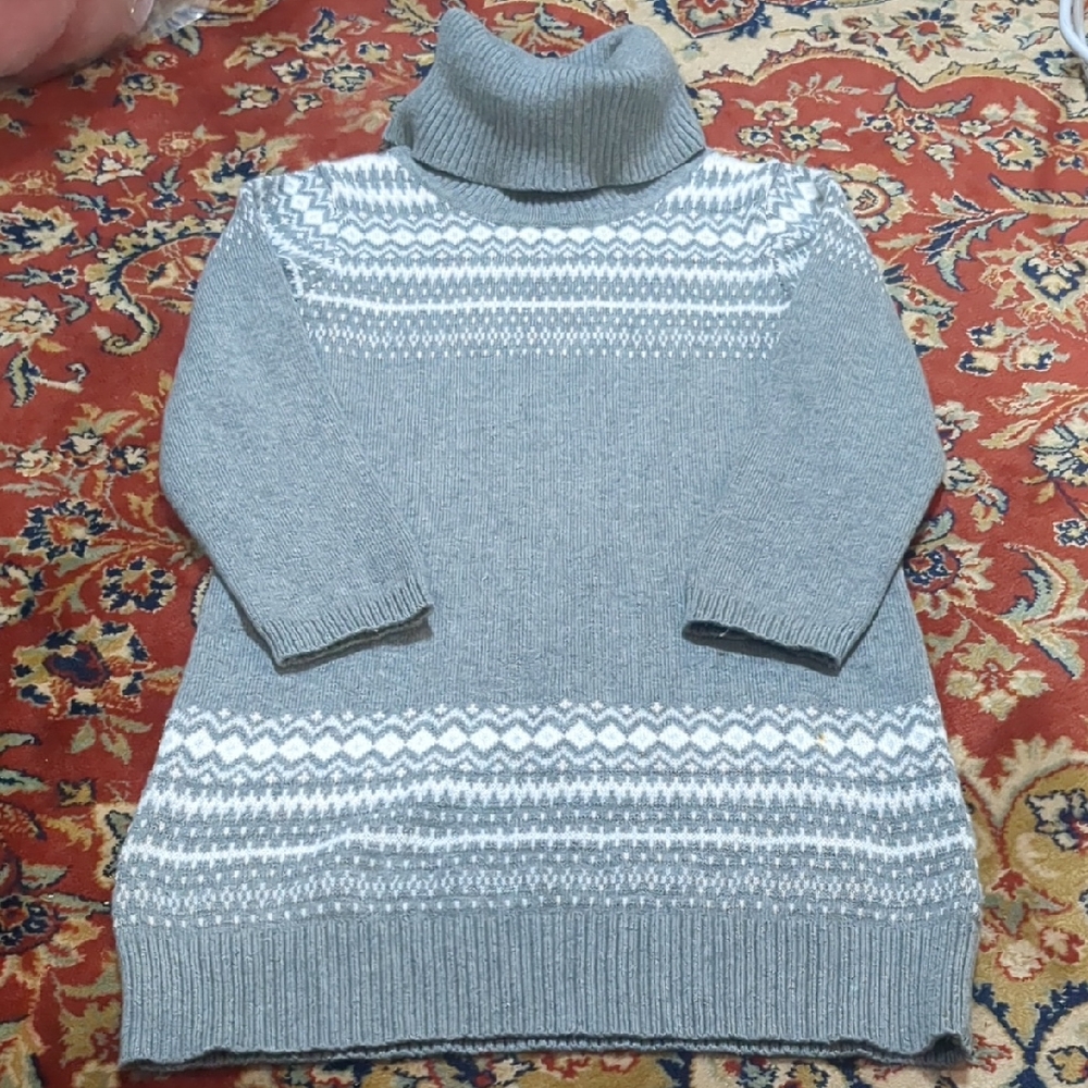 Girls Gray And White Fairisle Turtleneck Sweater Dress Size 5